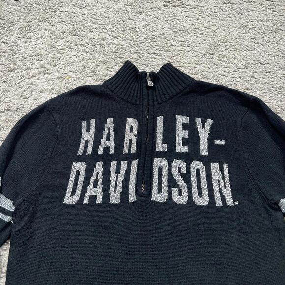 Harley Davidson Sweater Womens Large 1/4 Zip Pullover Wool Blend Black Logo - Picture 2 of 9